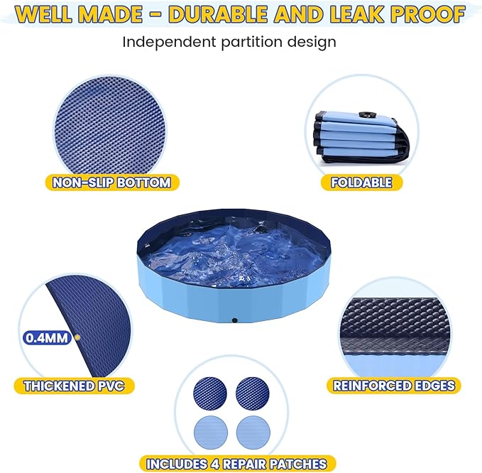 107" Foldable Dog Pool for Kids, Hard Plastic Hard Plastic Shell Extra Large Non-Slip Swimming Pool for Kiddie Duck Pet, Collapsible Puppy Bathing Tub Heavy Duty, 9 ft x 19.7" H - 6XL