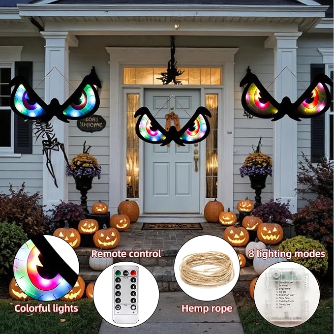 Halloween Decorations Spooky Eyes Lights - 21 Inch Large Wooden Window Eye Lights with 8 Color Modes for Halloween Decor Indoor Home,Wall,Window,Trees (Style - B)