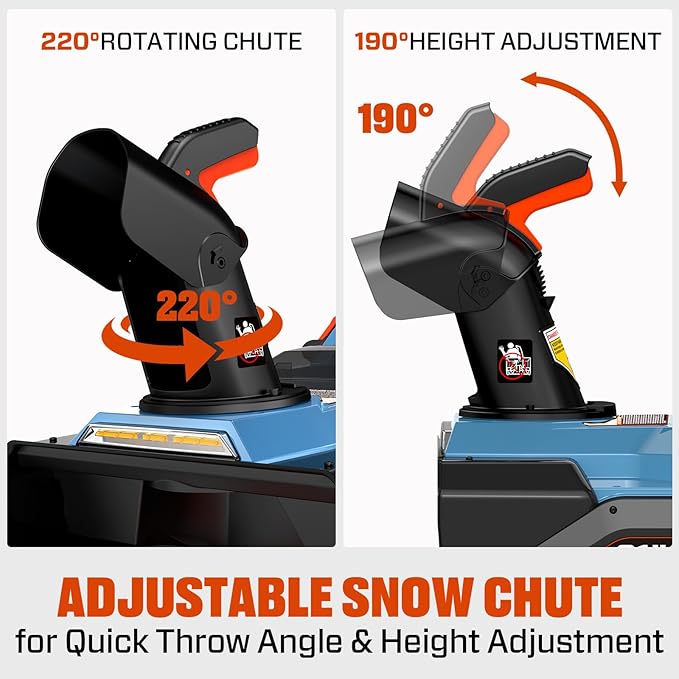 SENIX 21-Inch 60 Volt Cordless Snow Blower with Heated Handles and Steel Auger, 13-Inch Clearing Depth, 45-Foot Max Throw Distance, Dual LED Lights, 2 * 8.0Ah Batteries and Dual Port Charger Included