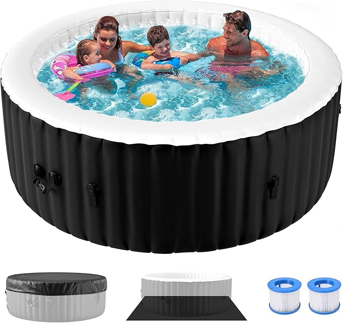Inflatable Hot Tub, 2-4 Person Round Blow Up Portable Hot Tub, Leak-Proof PVC Outdoor Spa with 120 Strong Air Jets, Heater Pump and Insulated Cover, 71” X 71”X 25”