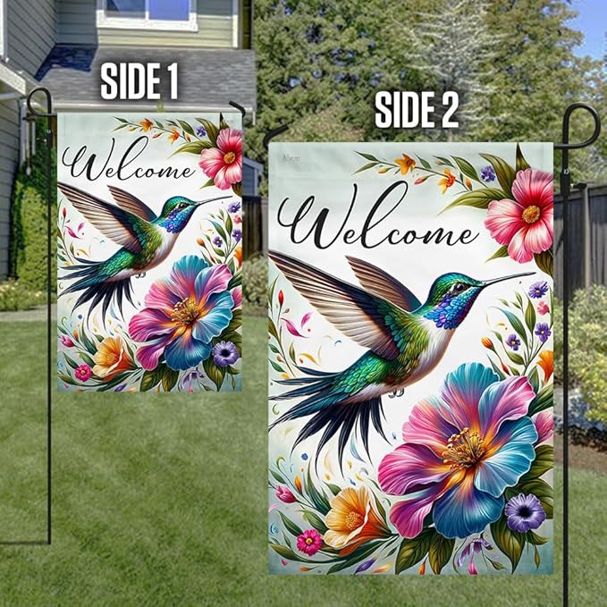 FLAGWIX American Flag - Hummingbird Welcome Spring Season Flag MLN2801F, House Flag (29.5" x 39.5") - USA Flags Premium Polyester - Decorative Indoor Outdoor Flag