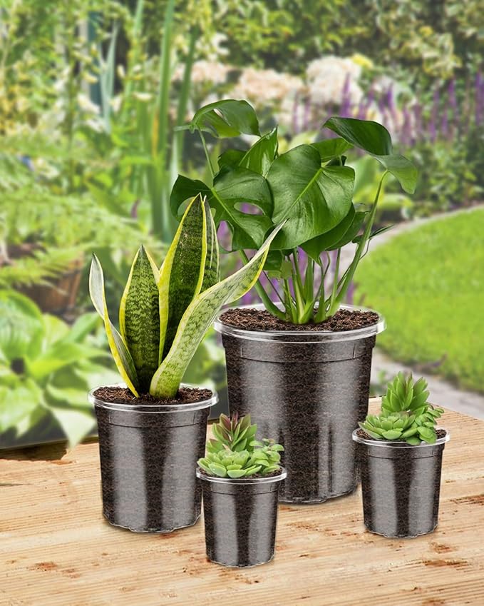 PACETAP 40Pack 6.5/5/4/3.5 Inch Reinforced Clear Nursery Pots with Drainage Holes, Variety Pack Plastic Plant Pots with 20 Plant Labels for Indoor Outdoor Flower Seed Starter