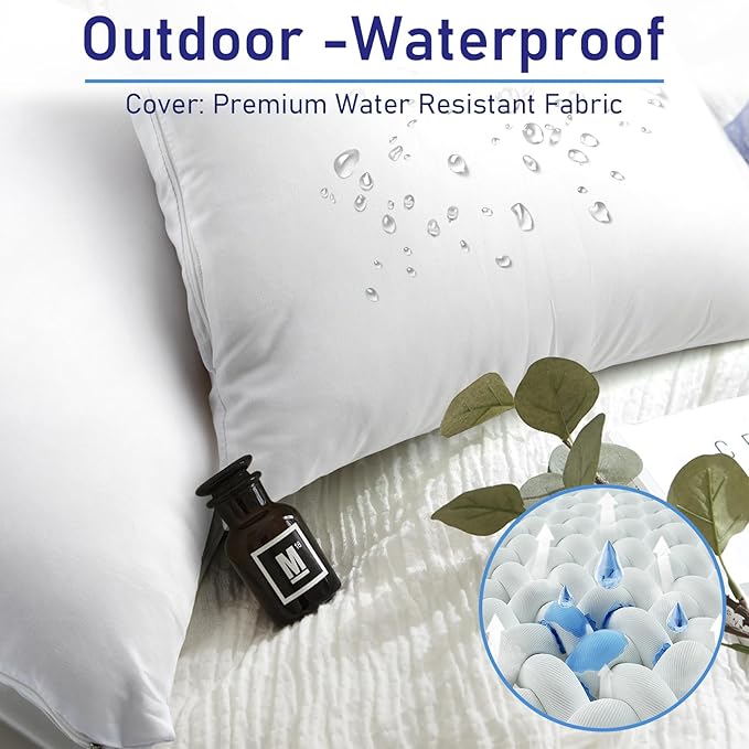 Pack of 2 12x20 Outdoor Pillow Inserts, Water Resistant Throw Pillow Inserts, Outdoor Lumbar Pillow for Patio, Furniture, Sofa, Bed, Living Room, Garden Decorative Waterproof Pillow Inserts