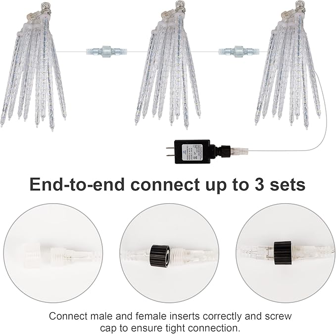 WATERGLIDE Meteor Shower Lights, 12" Outdoor Icicle Christmas Lights 8 Icicles 192 SMD LED Crystal Ice Falling Light, Connectable Raindrop Light, Xmas Winter Party Tree Holiday Decor, Multicolor