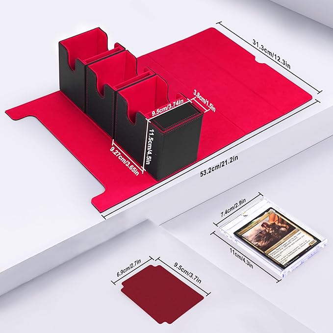 Marsguard Trading Card Deck Box with Commander Display，4 in 1 MTG Storage Holds 300+ Double-Sleeved Cards，3 Deck Boxes & Dice Tray Included，Fits MTG, TCG, PTCG & Sports Cards