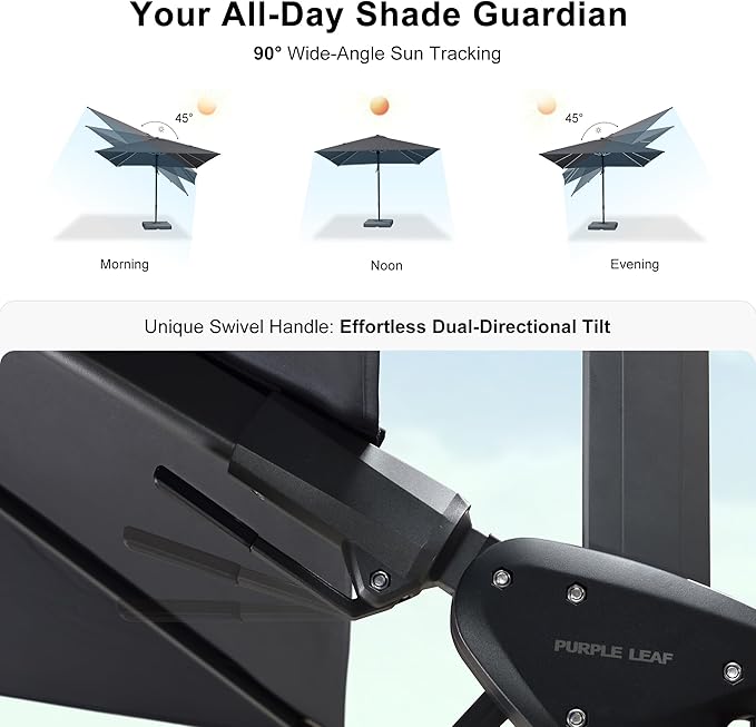 PURPLE LEAF 9' X 12' Left-right Tilt Patio Umbrella Outdoor Cantilever Swivel Rectangle Umbrella with Tilt Aluminum Offset Umbrella with 360-degree Rotation for Garden Deck Pool Patio Grey