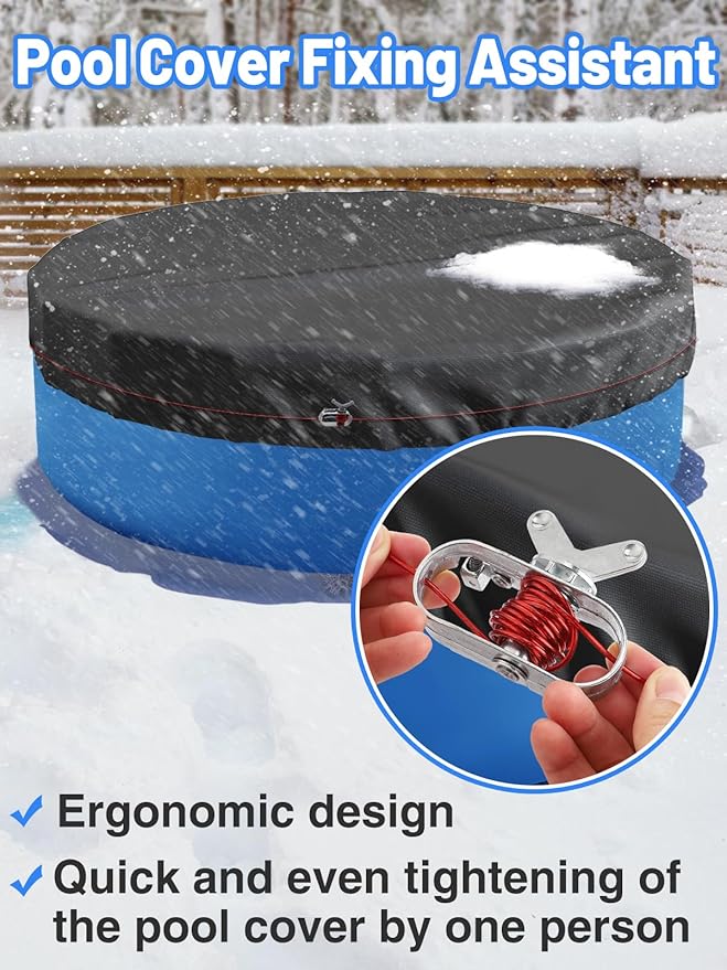 164ft Pool Cover Cable & Heavy Duty Winch Kit - Upgraded Zinc Alloy Spring Loaded Ratchet & Plastic Coated Steel Wire for Above Ground Swimming Pool Winter Close