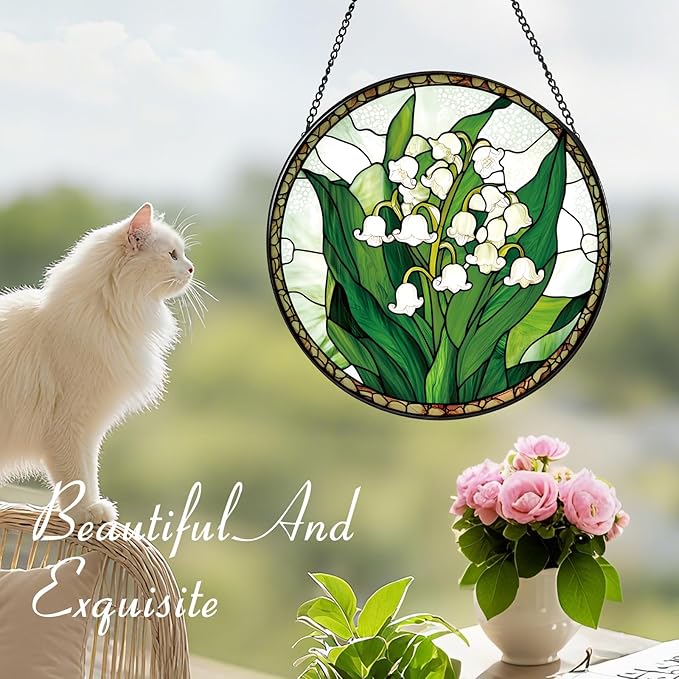 Lily of The Valley Flower Suncatcher -7.9 in Stained Glass Window Hanging Sun Catcher Garden Decor