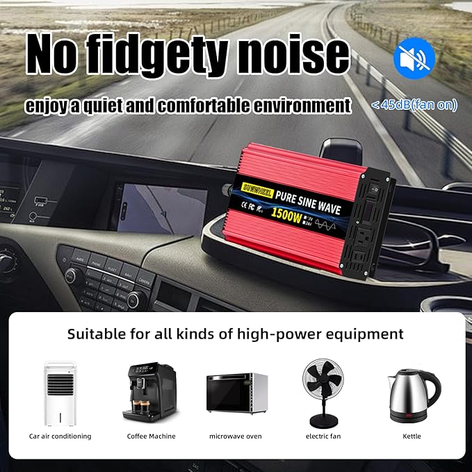 SUNWHEEL 1500W 24V Pure Sine Wave Inverter, 24V DC to 110V/120V AC Power Inverter for RV、Off Grid、Truck、Power Outage with 2 AC outlets and LCD Display