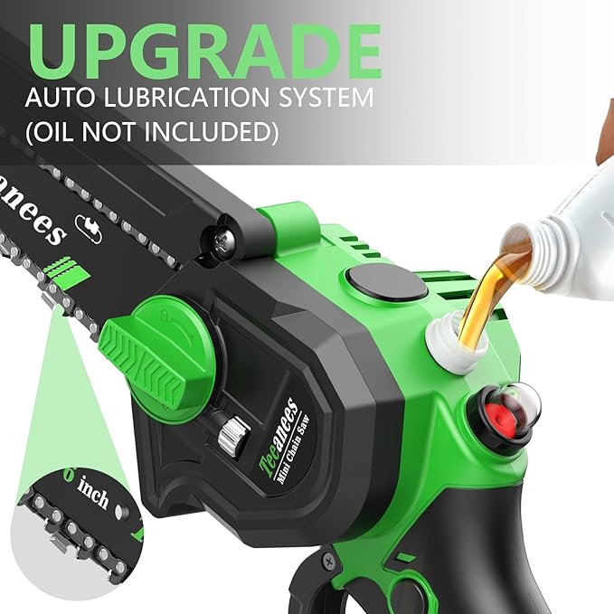 Mini Chainsaw Cordless, 8 Inch & 6 Inch Portable Electric Chain Saw with 2 Battery 8 Chains, Auto Oiler, Battery Powered Small Handheld Saw for Wood Cutting, Tree Trimming, Garden(Green)