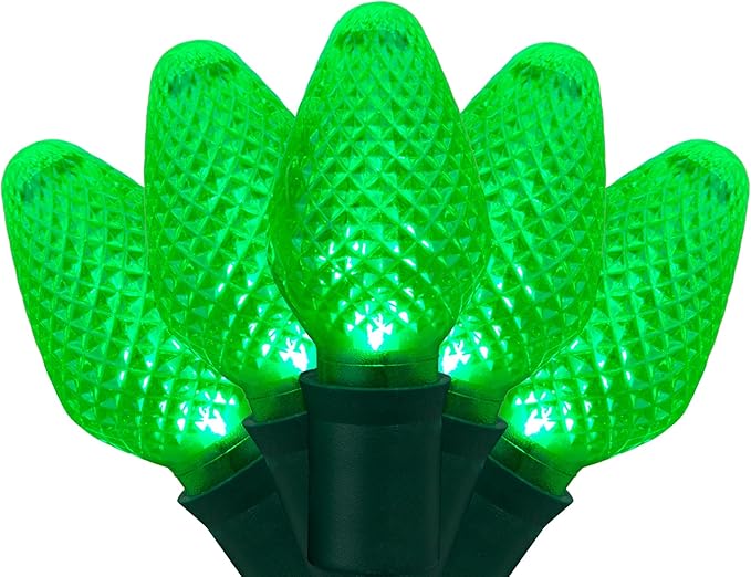 25 Green C7 Christmas Lights, 17 Ft – LED String Light Set by Wintergreen for Outdoor Holiday Lighting, St. Patrick's Day, and Halloween