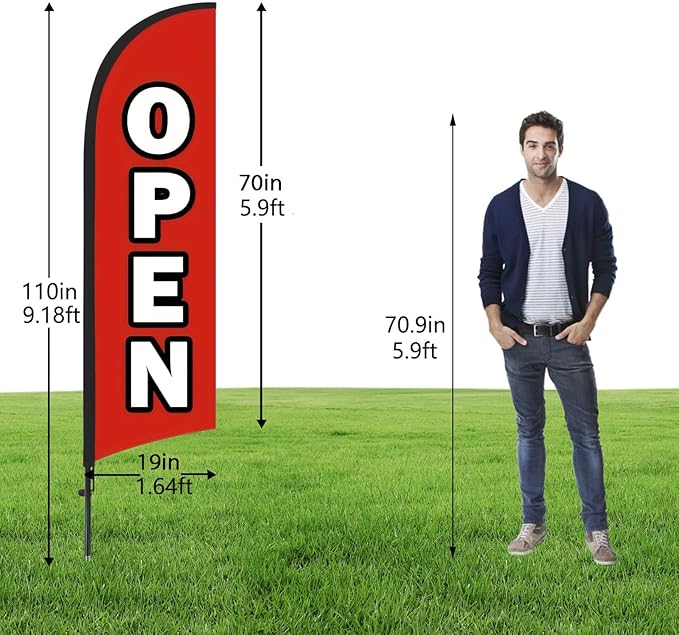 Open Flags for Businesses, 9.18FT Double-Sided Outdoor Advertising Swooper Banner with Pole Kit & Ground Stake – Tear-Resistant Polyester Feather Flag for Shops, Events & Promotions