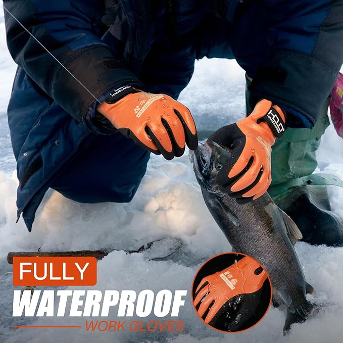 HANDLANDY Waterproof Work Gloves for Cold Weather, Insulated Winter Freezer Work Gloves with Grip for Men & Women