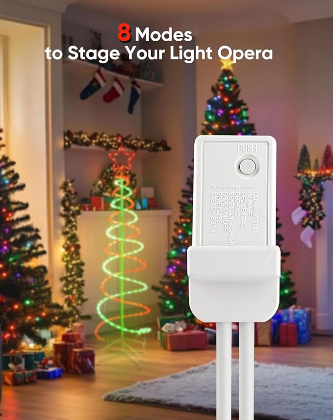 Double Spiral Christmas Tree Light Outdoor, Outdoor Light Up Christmas Tree with 8 Mode Controller, 120V Plug&Play ETL Waterproof for Xmas New Year Yard Garden, Red&Green, 7FT