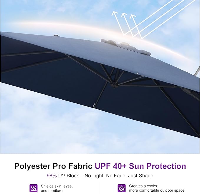 PURPLE LEAF 11' X 8' Swivel Outdoor Patio Aluminum Umbrella with Base Left-right Tilting Cantilever Offset Umbrella with UV Resistant Heavy Duty Fabric for Deck Pool Patio Backyard, Ocean Slate