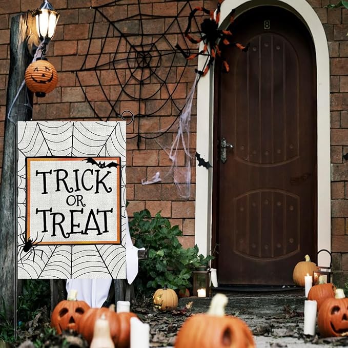 HTBIG Halloween Garden Flag Decor, Trick OR Treat Garden Flag, Yard Flags for Outside 12x18 inch, For Halloween Holiday Yard Outdoor Decorate