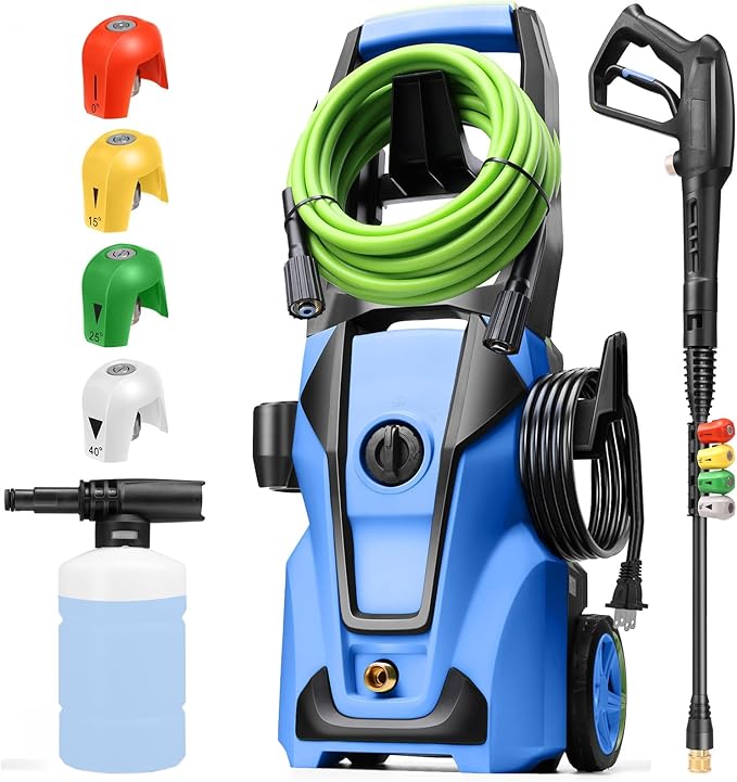 Professional Pressure Cleaner, 5000PSI Power Cleaner with Foam Cannon,4 Nozzles,33FT Hose and Soap Bottle,Car Wash Machine/Car/Driveway/Patio Clean,Green