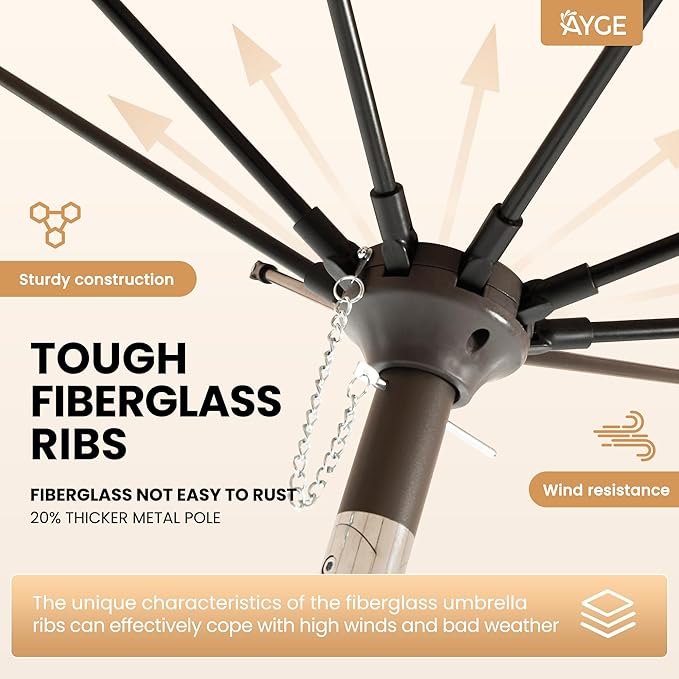 Ayge 9FT Large Outdoor Patio Umbrella Market Table Umbrella-UV Resistant, Easy Push Button Tilt and Crank, 8 Sturdy Fiberglass Ribs Heavy-Duty Pool Umbrella for Deck, Backyard,Garden,Turquoise