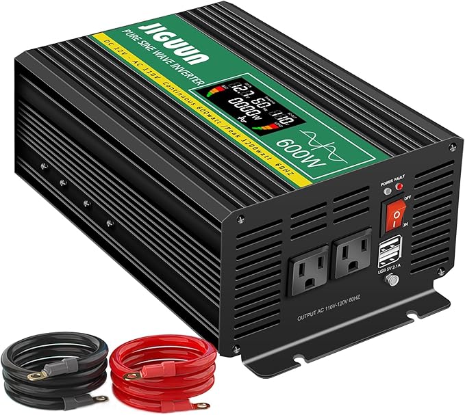 Pure Sine Wave Inverter,600W 12V to 110V Power Inverter Converter,USB Output LCD Display for Home Camping RV Emergency Appliance with Protective Cap
