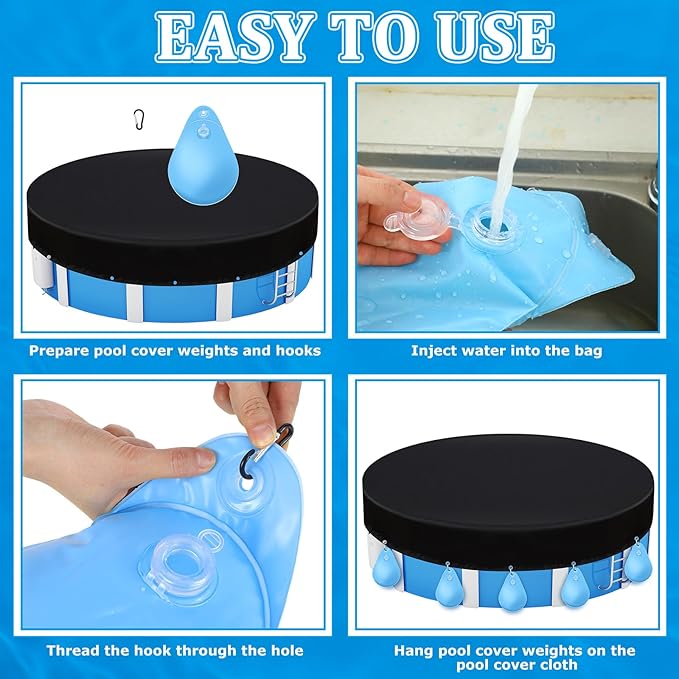 Hungdao 6 Pack Pool Cover Weights with Hooks Above Ground Hanging Water Bags Leakproof Thick PVC Swimming Pool Cover Tarp Weights Winter Antifreezing for Above Ground Closing Kit, 13.5 x 9 Inch