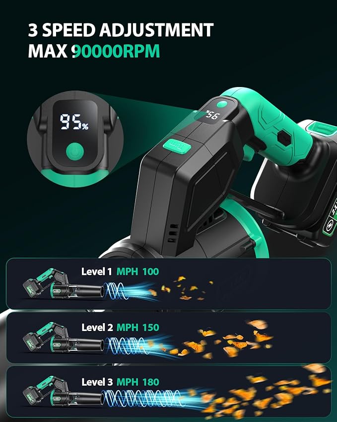 Electric Leaf Blower Cordless, Brushless Motor 2× 3.0Ah Batteries, Lightweight Leaf Blowers 180° Rotatable, 3 Speed Portable Blower for Lawn Care/Leaves/Yard/Garden/Patio/Snow