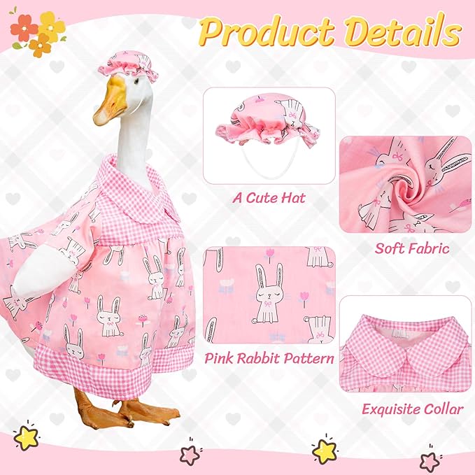 Porch Goose Outfits Cute Pink Rabbit Print, Porch Statue Goose Clothes with Hat for 23" Cement/Plastic Lawn Geese Statue Outdoor Patio Yard Lawn Art Decor Garden