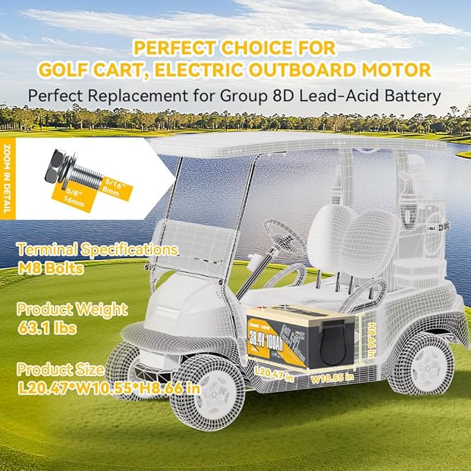 Power Queen LiFePO4 Battery 36V 100Ah, Bluetooth Lithium Battery 15000+ Cycles, Group 8D,Low Temp Protection for 36V-72V Electric Outboard Motors, Marine, Golf Cart E-Z-GO TXT, Off-Grid, Home Energy