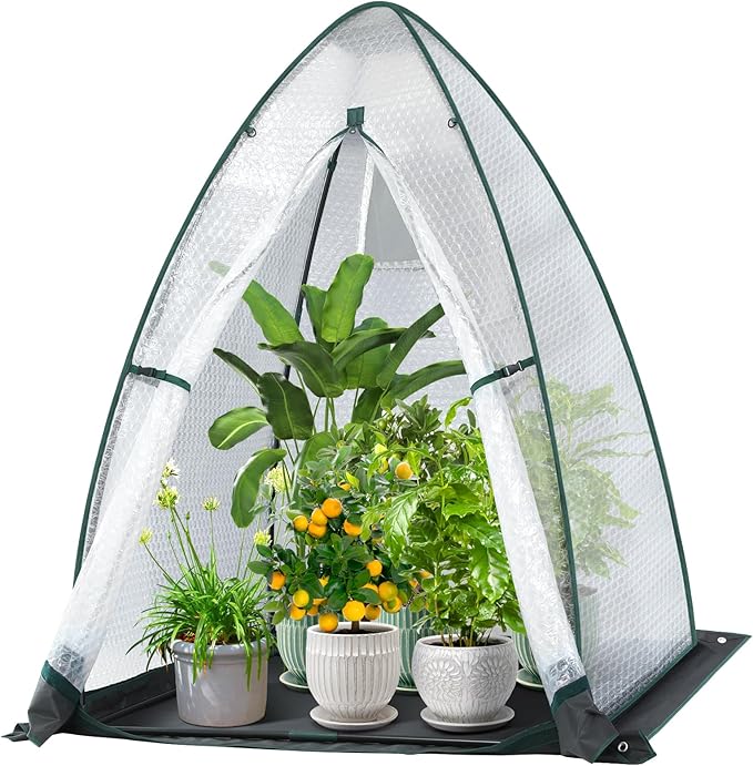 Green House for Outside Heavy Duty, Ohuhu Portable Walk-in Winter Greenhouse with Thick PE Bubble Cover - Small Greenhouses Outdoor for Plants Winter Protection