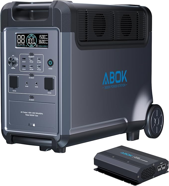 Portable Power Station with 500W Alternator Charger, 3840Wh LiFePO4 Battery, 3600W Electric Solar Generator for Garage, Home, Off-Grid Living, Camping, RVs, Outdoor Adventures, Power Outages