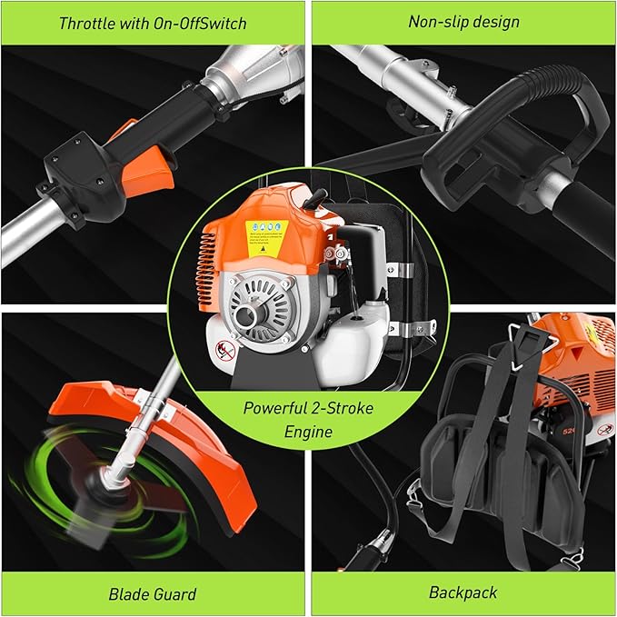 52cc Weed Eater 3 in 1 Gas Brush Cutter, String Trimmer and Weed Wacker for Weeds and Grass (52cc Shoulder)