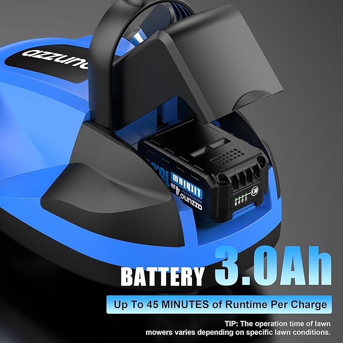 AZZUNO 8.3" Electric Cordless Lawn Mower: 20V Push Brush Cutter with 3-Position Height Adjustment, Brushless Compact Walk Behind Weed Wacker Eater for Small Garden Yard, 3.0Ah Battery and Charger