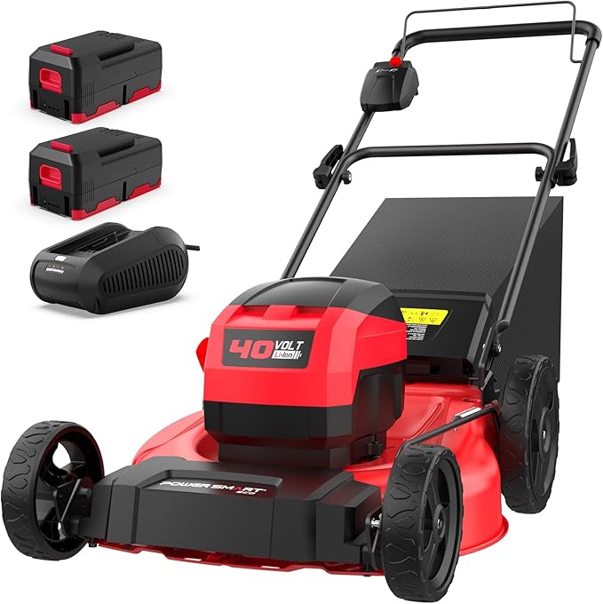 PowerSmart 40V 21" Cordless Push Lawn Mower with 2 x 4.0ah Batteries and Charger, up to 1/4 Acre (MB2400B)