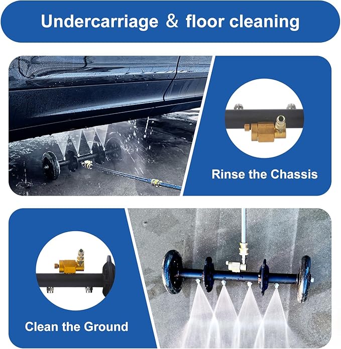DUSICHIN Undercarriage Cleaner Water Broom Pressure Washer Attachment, 15 Inches Undercarriage Washer, Pressure Washer Underbody Car Cleaner 4 Extension Wands 4 nozzles Garden Hose Adapter DUS3202