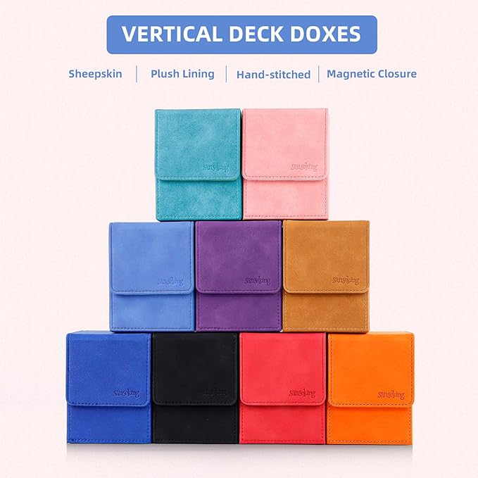 Magic Card Deck Box for MTG Single Deck Card Box fits 100+ TCG Sleeved Cards Soft Leather Card Box Top loading Card Boxes Magic Gift for MTG TCG CCG (Vertical,Light Blue)