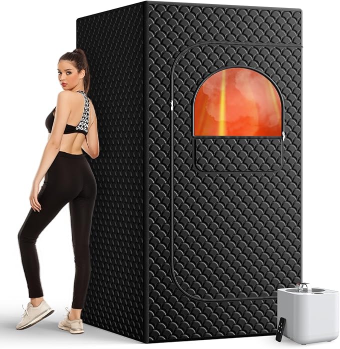 Portable Sauna Box for Home, Personal SPA Steam Sauna with 10 Min Fast Heating & 9 Levels Heat, Warm Sauna Tent with 3L/1200W Steamer, Folding Chair, Remote Control for Body Relaxation,32" x 32" x 71"