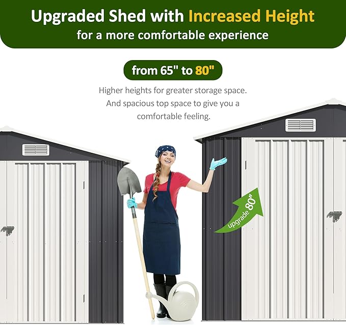 8x12 FT Outdoor Storage Shed, Metal Garden Tool Shed with Updated Frame Structure and Lockable Doors, Ideal for Backyard Garden Patio Lawn, Grey