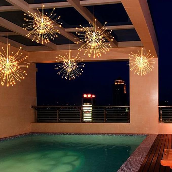 10 Pcs Total 600 LED Firework Copper Wire Lights, Fairy Twinkle Lights Plug in String Lights 8 Modes Waterproof Starburst Lights for Christmas, Birthday, Bedroom, Corridor Patio, Wedding