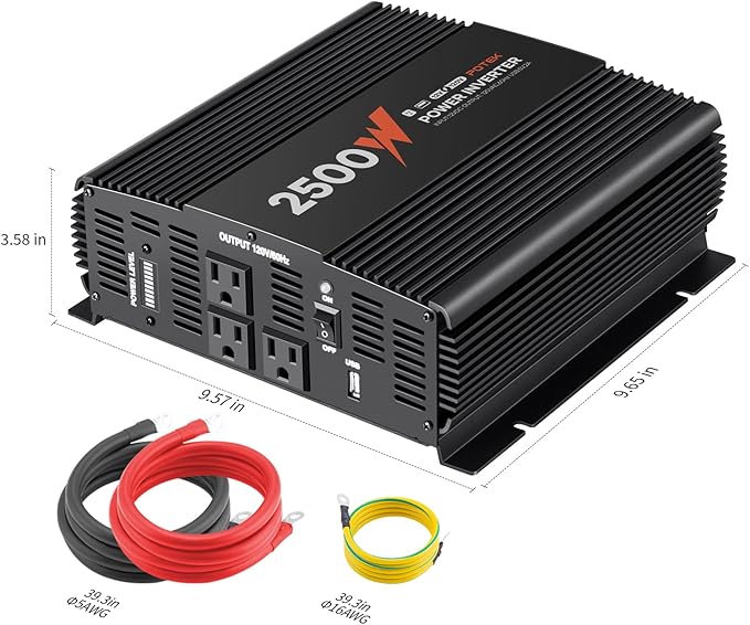 POTEK 2500W Power Inverter 12V DC to 120V AC Converter with 3 AC Outlets