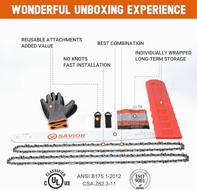 Savior 20 Inch Chainsaw Bar and Chain Combo, 3/8" Pitch .050" Gauge 72 Drive Links for 455 Rancher 460 Rancher Poulan PP5020AV PR5020, Replace for 200SFHK095, 584818, 584271