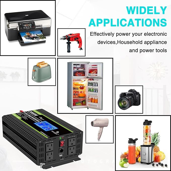Novopal 2000 Watts Pure Sine Wave Inverter 24V DC to 120V AC Converter for Truck,Home, RV, Off-Grid Power Inverter 24V to 110V with LCD Display, Remote Controller Black