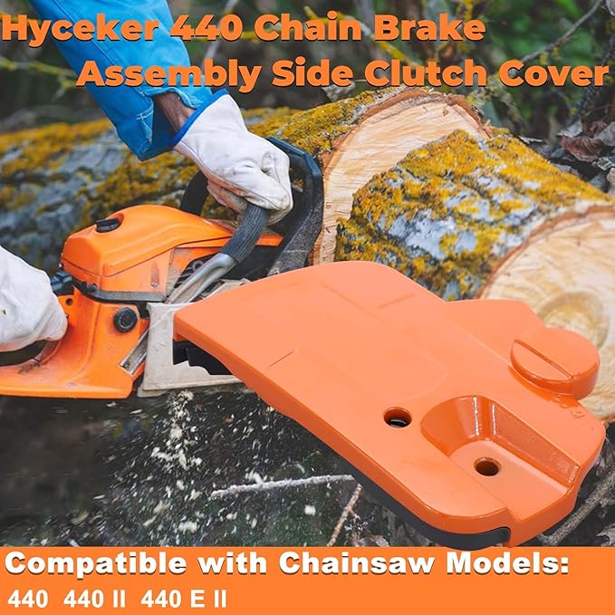 440 Chain Brake Assembly Side Clutch Cover for Husqvarna 440 Chainsaw, Husky 440e II Chainsaw Clutch Cover with Brake Assy & Bar Nuts Buckle Clips Kit, 501388203 Clutch Cover Chain Saw Parts