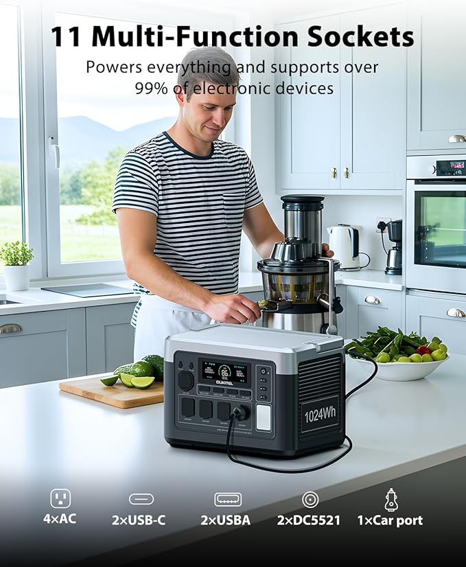 OUKITEL P1000 Plus 1800W Solar Generator, 1024Wh Solar power station with 4 AC Outlets (3600W Peak), 41mins Full Charging, APP Control Emergency Power Station for Home, Camping & RVs, Battery Backup