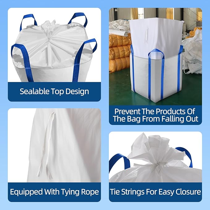5 Packs FIBC Bulk Bags,Holds up to 4400 lbs Construction Bags Heavy Duty,210-Gallon Woven Polypropylene Dumpster Bag for Industry Agriculture and Construction,Sealable Top