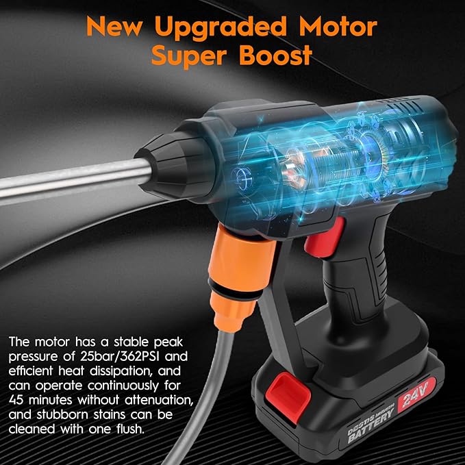 Cordless Pressure Washer, 6-in-1 Nozzle Portable Battery Powered Pressure Washer Handheld, Portable High Pressure Cordless Power Washer for Car/Floor/Patio Cleaning