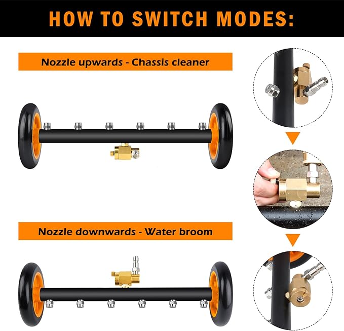 Undercarriage Pressure Washer Attachment with 6 Nozzles, Siebwin 16" Dual-Function Water Broom for Pressure Washer Undercarriage Cleaner with 3 Pieces Extension Wand, 4000 PSI, 1 Adapter