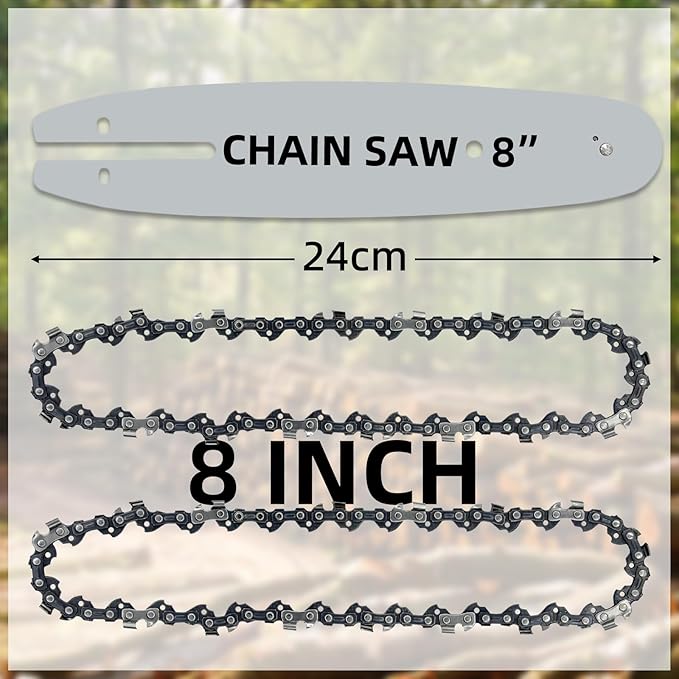 8 Inch Bar and Chain Combo - 3/8" LP Pitch .050'' Gauge 33 Drive Links, 8" Pole Saw Chain Chainsaw Chains Fits Chicago, Earthwise, Greenworks, Sun Joe and more (2Chain+1bar)