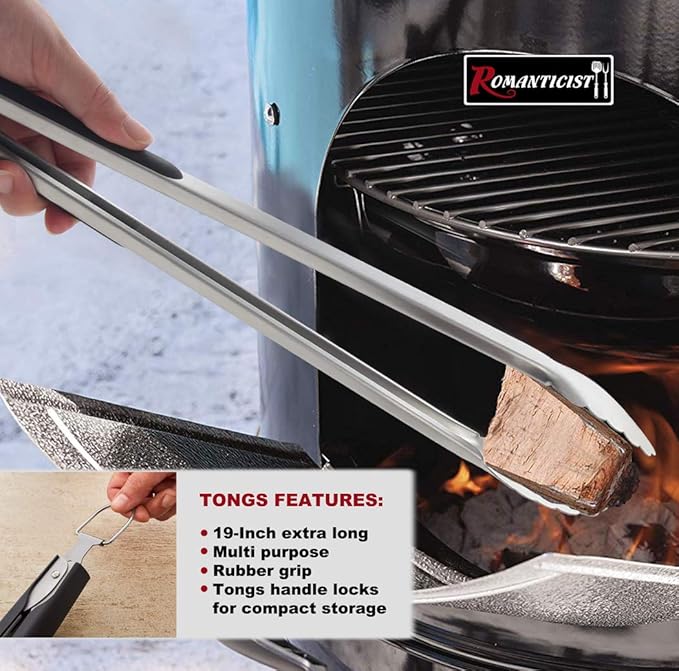 ROMANTICIST 4pcs Heavy Duty Grill Accessories for Top Chef - Professional Grill Tools Set & Basic BBQ Tools for Backyard Restaurant Outdoor Kitchen - Deluxe Grill Gift for Dad on Father’s Day Birthday