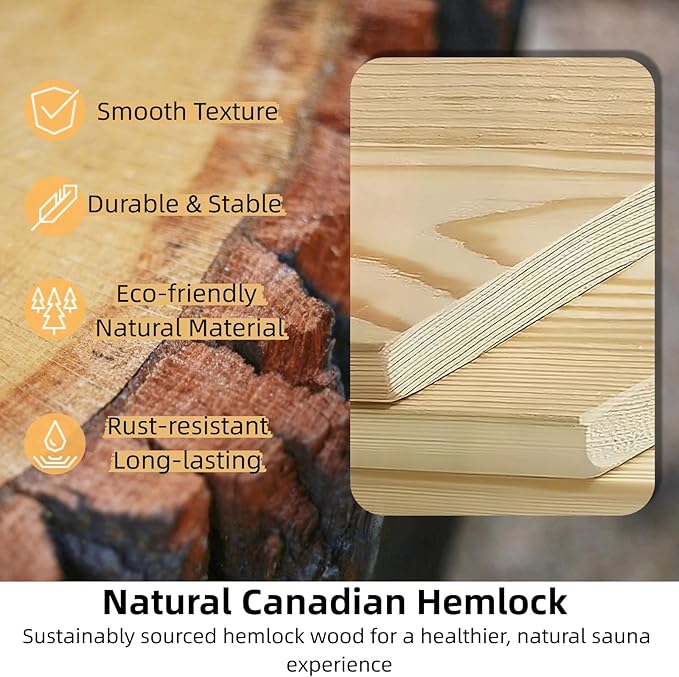 Low EMF Far Infrared Sauna for 2 Person, Canadian Hemlock Wood Sauna Room with Tempered Glass Door, WiFi Control, 110V, 10 Infrared Heaters, 2200W, Reading & 7-Color Starry Light, Oxygen Bar, Speaker