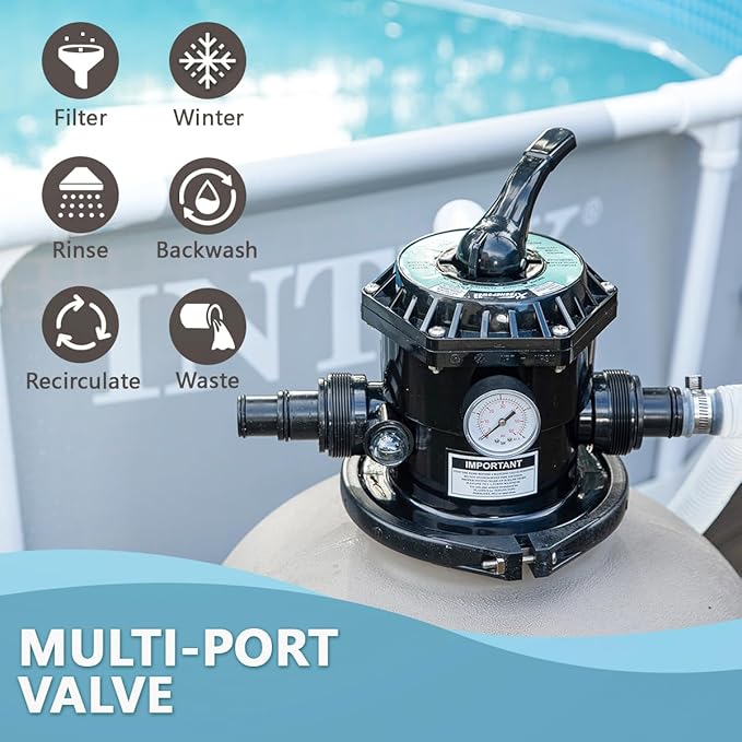 XtremepowerUS 19" Sand Filter 1.5HP Pump 4500 GPH Swimming Pumps System & Filters Combo Set Multi-Port Valve, for Domestic and Commercial Pools