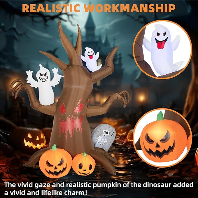 8FT Halloween Inflatable Scary Tree Decorations Outdoor,Halloween Blow Up Yard Decorations Built-in LED Lights,Party Decorations,Giant Haunted House Decor,for Garden/Lawn/Yard